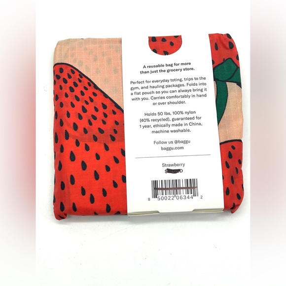 NEW! Baggu STANDARD BAG in “STRAWBERRY” — Washable Recycled Nylon, 5” Pouch RARE - Picture 4 of 4
